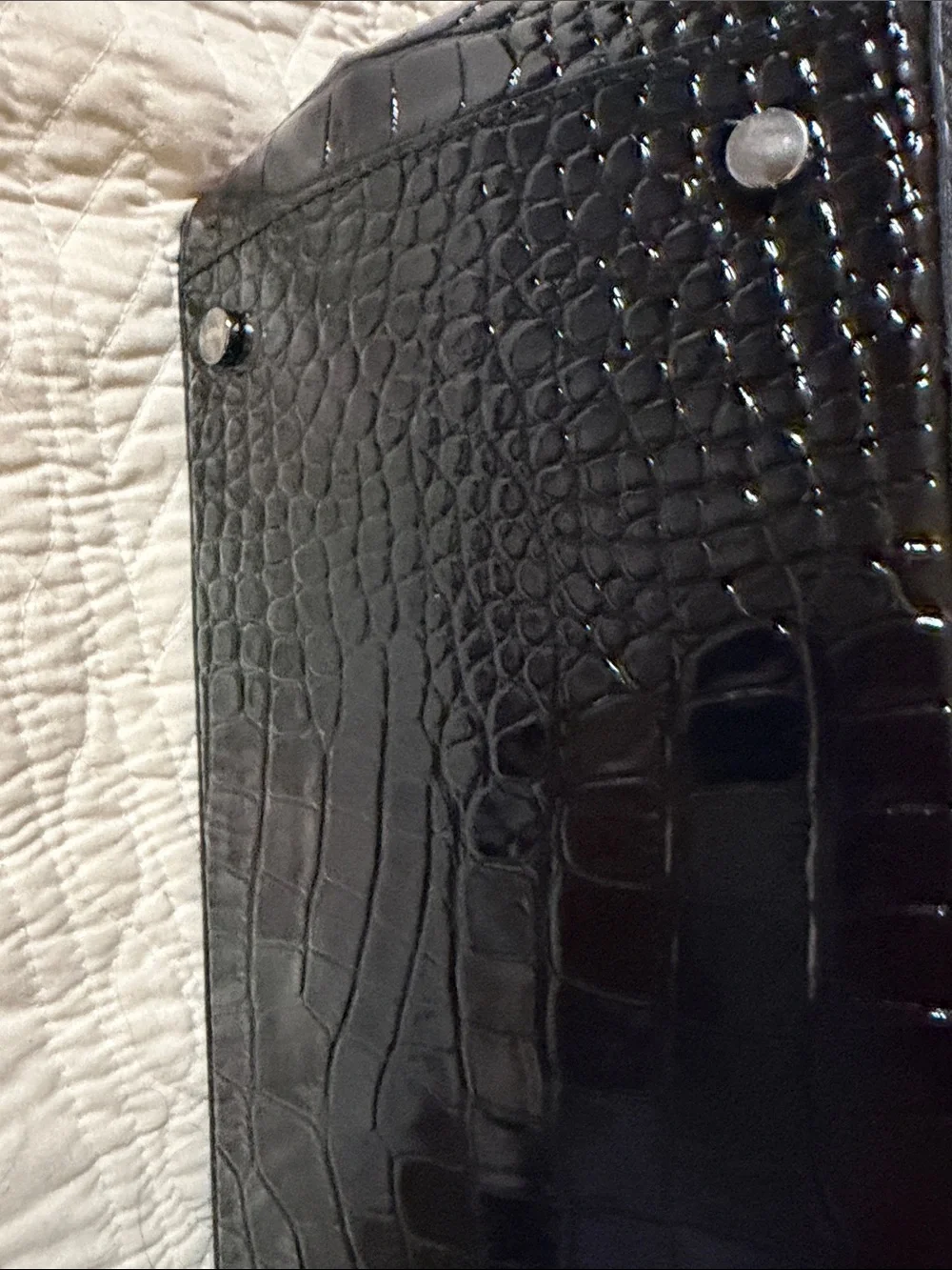 Gianni Bini Black Croc-Embossed Patent Satchel with Detachable Strap